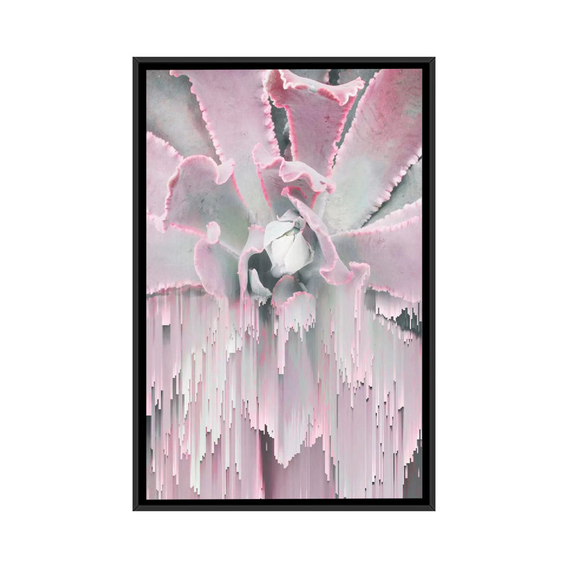 «Glitched Succulent I» non disponible sur toile, H 26 po x l 18 po x P 1,5 po, Toile avec cadre noir, Pas de tapis