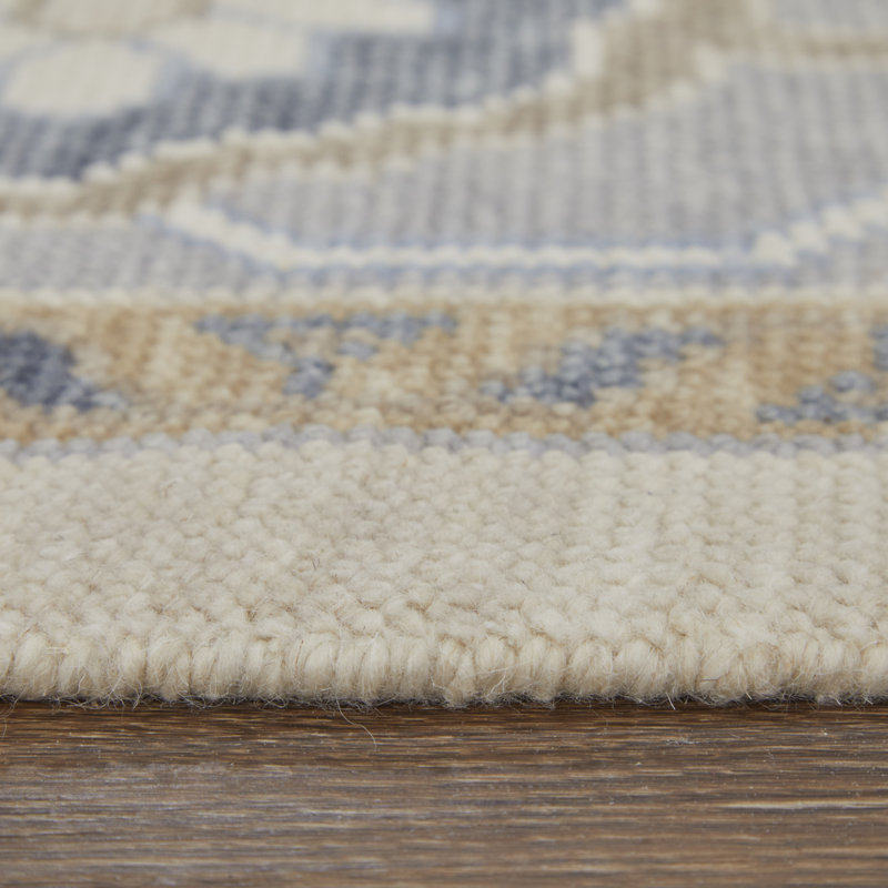 Karina Hand Knotted Wool Oriental Area Rug in Blue/Beige/Gray, Rectangle 2' x 3'