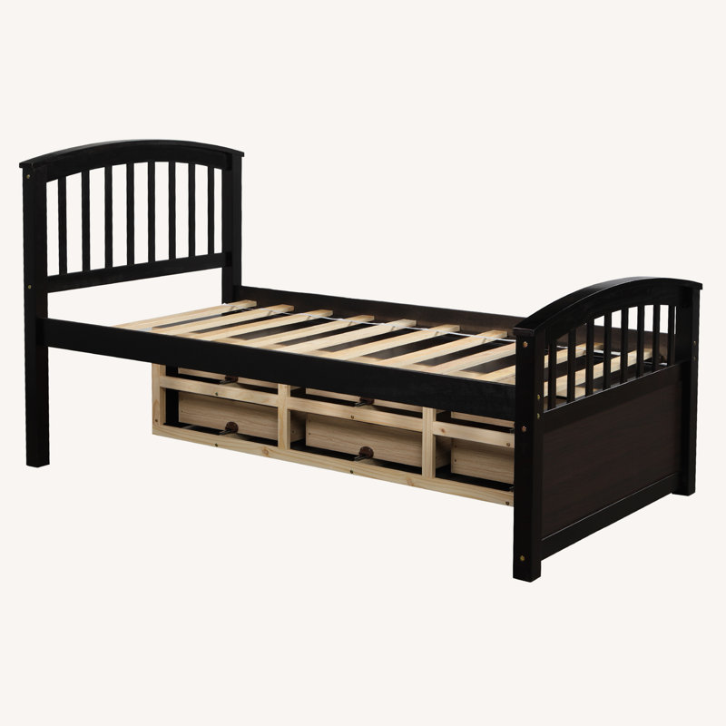 Lits simples 6 tiroirs en bois massif, Espresso