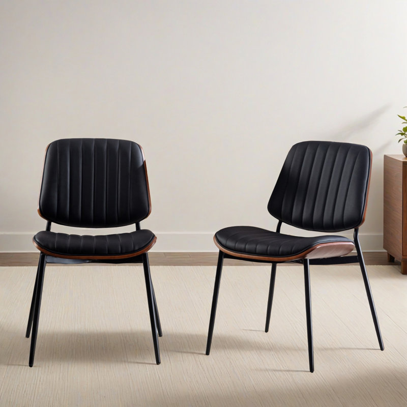 Chaise d'appoint de salle à manger moderne en similicuir rembourré moderne avec pied réglable pour salle à manger de cuisine (ensemble de 2)