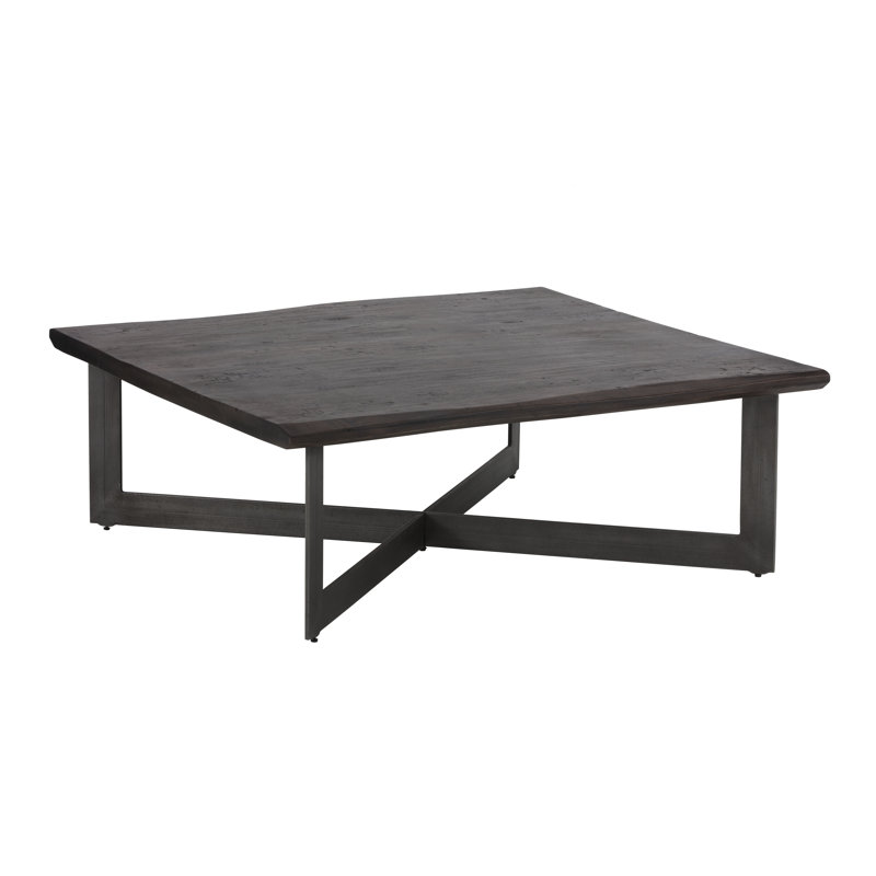 48'' Square Walnut Brown Acacia Wood and Metal Outdoor Coffee Table