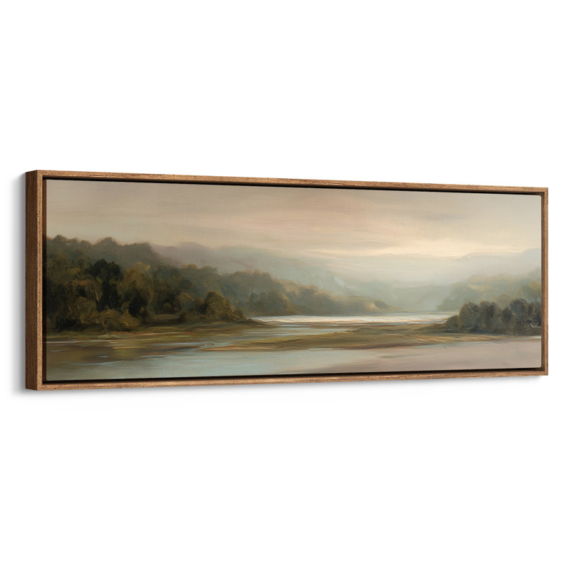 «Misty River Valley Landscape», art mural pour chambre ou bureau, H 20 po x l 60 po, Naturel