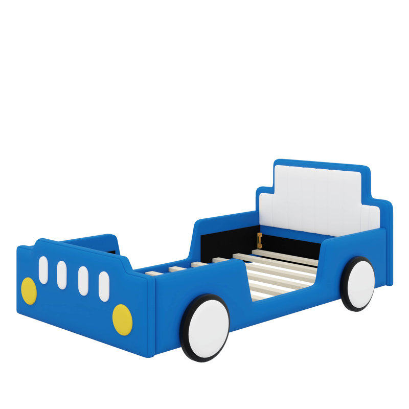Twin Size Race Car-Shaped Bed With Wheels, Blue