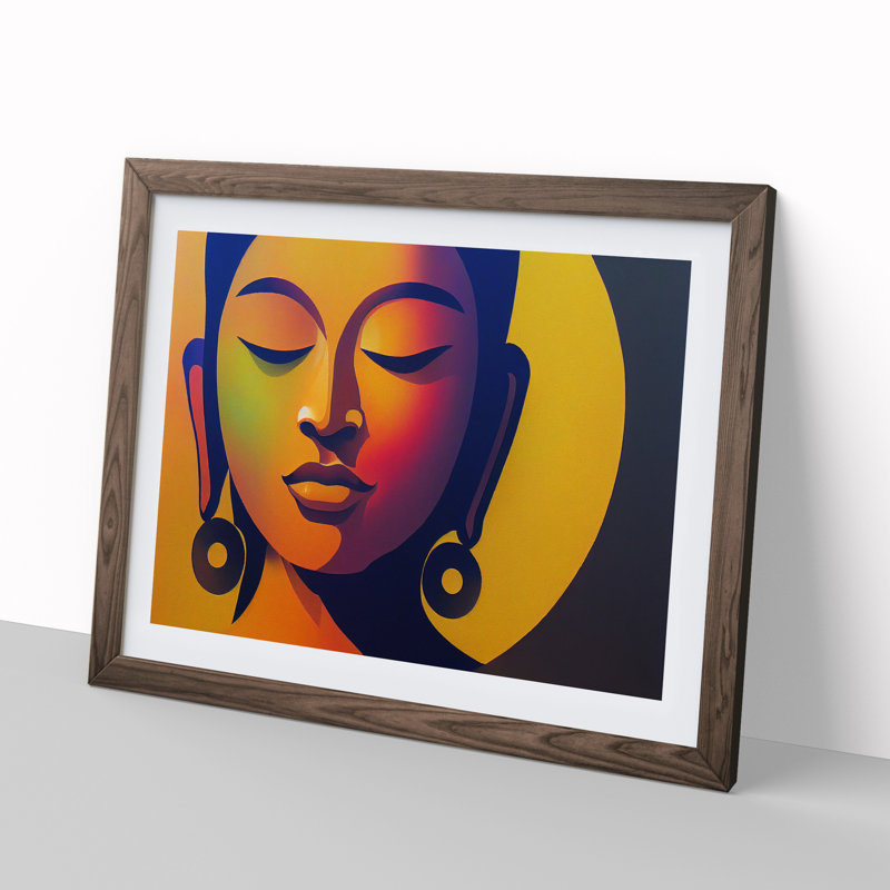 Serene Woman Abstract - Framed Print, 25cm H x 34cm W x 2cm D, Walnut
