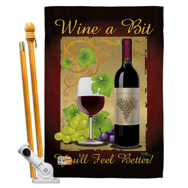 Vin a bit happy hour et drinks, impression sur 2 côtés de polyester 40 x 28 po ensemble de drapeau