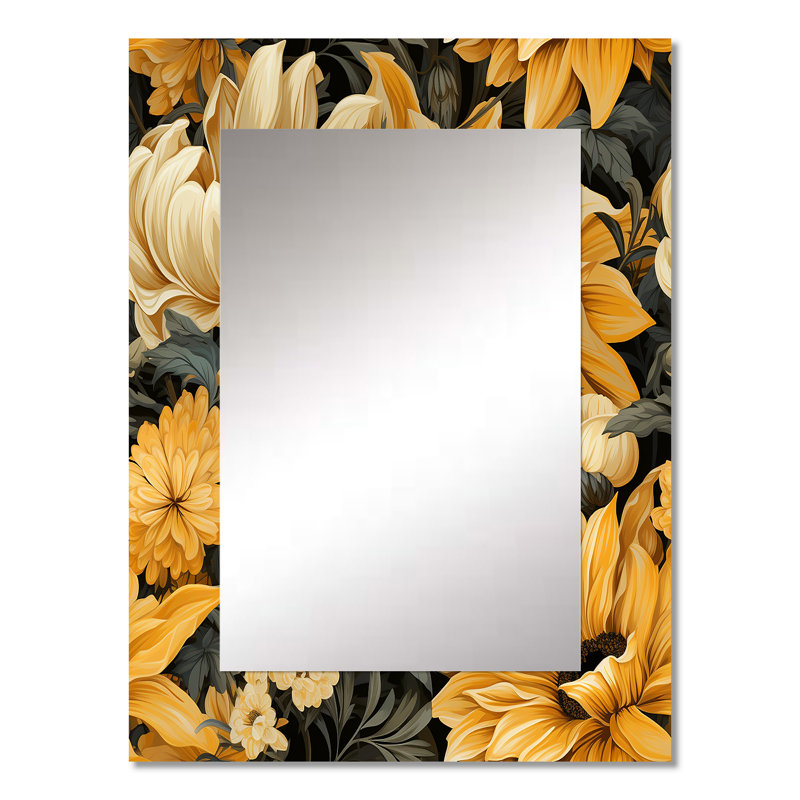 Motif de tournesol jaune rustique Almeria - miroir mural floral, miroir décoratif floral, impression d'art en métal