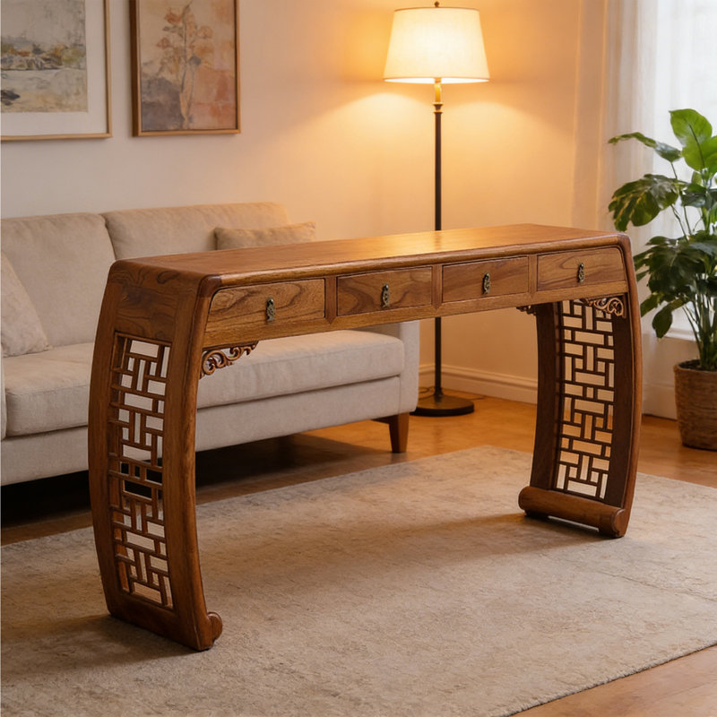 Console en bois d'orme massif avec tiroirs, Brun, H 33,07 po x l 64,17 po x P 14,17 po