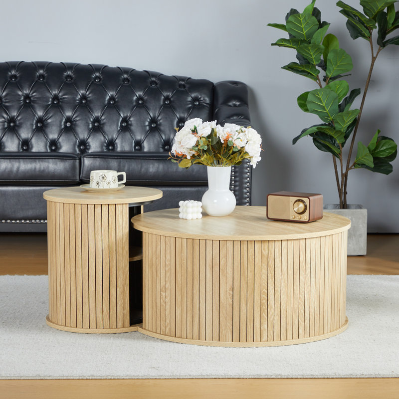 Natural Wood Round Nesting Coffee Table Set