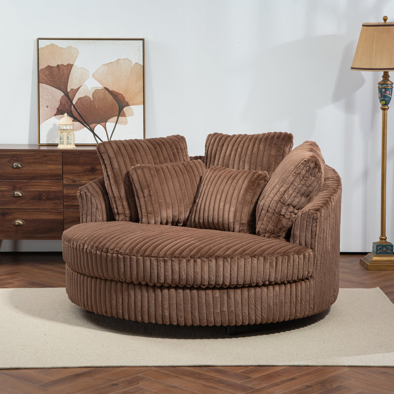 Fauteuil demi-tonneau surdimensionné avec housse, Fausse fourrure brune