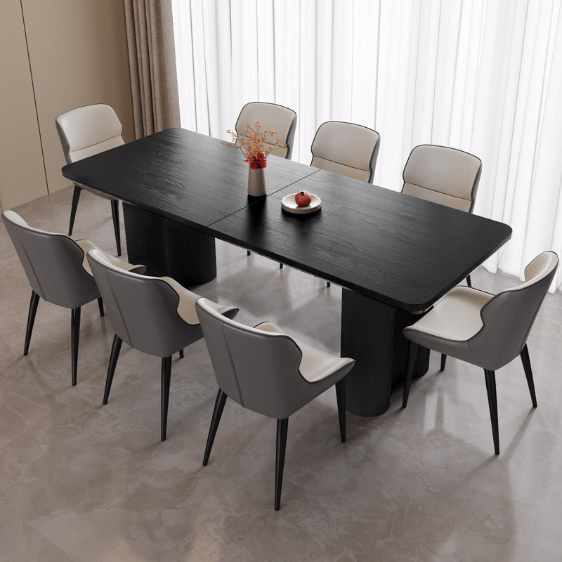 Ensemble de table de salle à manger 78,97 "moderne noir rectangulaire avec 8 chaises pour la cuisine, le bar et le salon