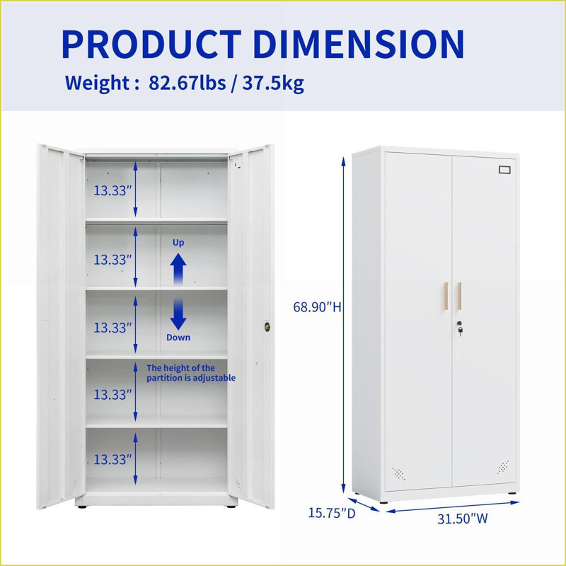 Armoires avec tablettes réglables Portes verrouillables | Acier blanc cassé | Maison / Bureau, Blanc