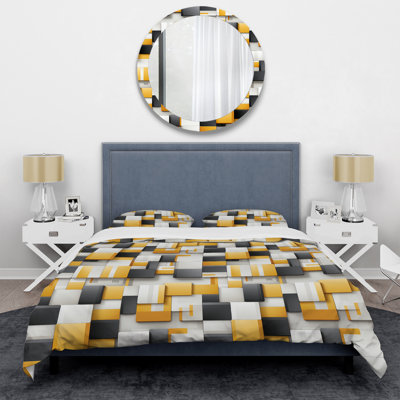 Ensemble de housse de couette en microfibre jaune / gris Harmony II