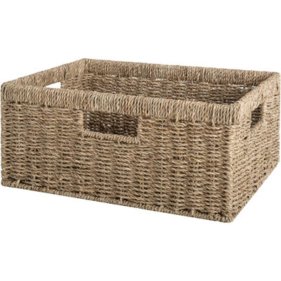 Jumbo Wicker Basket For Orgainzing, Seagrass Storage Basket With Built-In Handles, Handwoven Wicker Basket For Blanket, 1 Pack
