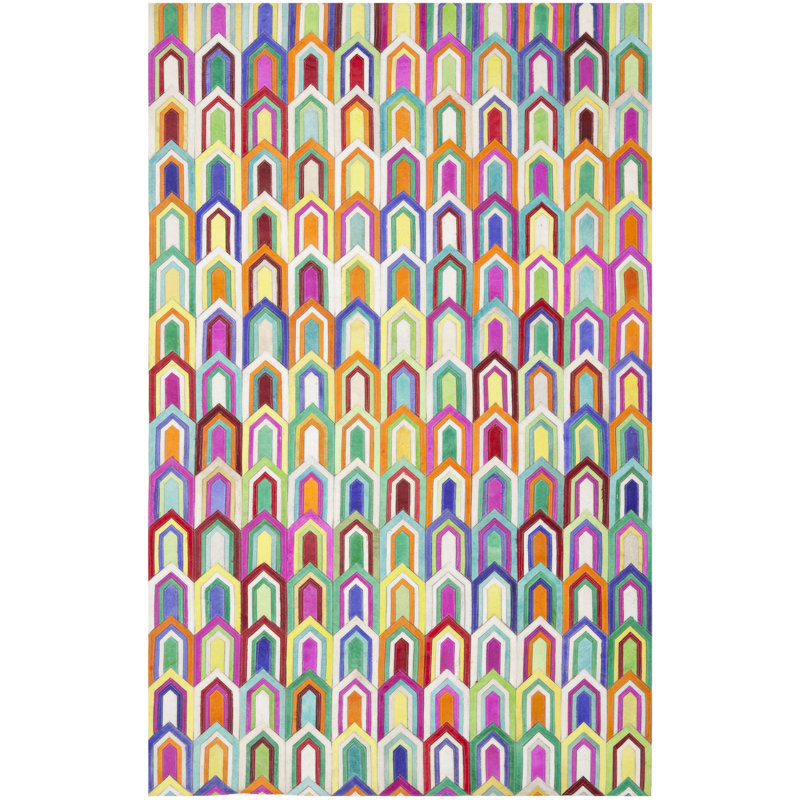 Tapis géométrique tissé à plat à la main ivoire / multicolore Racette, Rectangle 4 pi x 6 pi