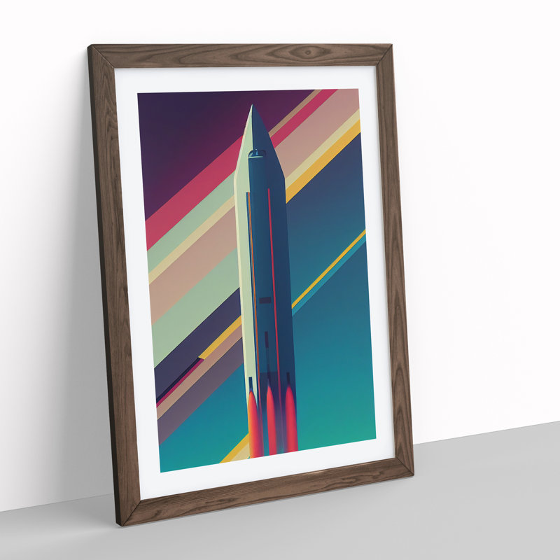 XV1022-4008X Spaceship Rocket Stripes - Single Picture Frame Print, 64cm H x 46cm W x 2cm D, Walnut