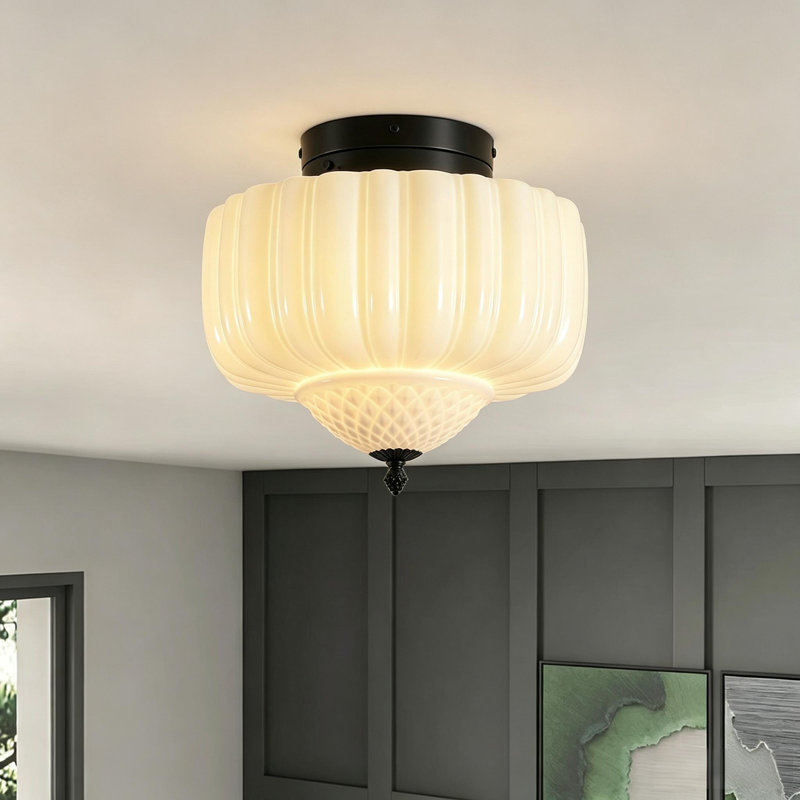 Glint 1 - Light Schoolhouse Milk Glass Flush Mount Ceiling Light for Hallway