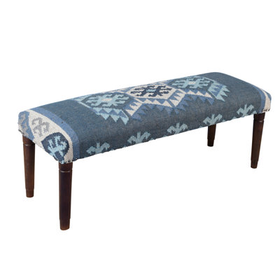 Banc d'entrée bleu / ivoire en jute et laine
