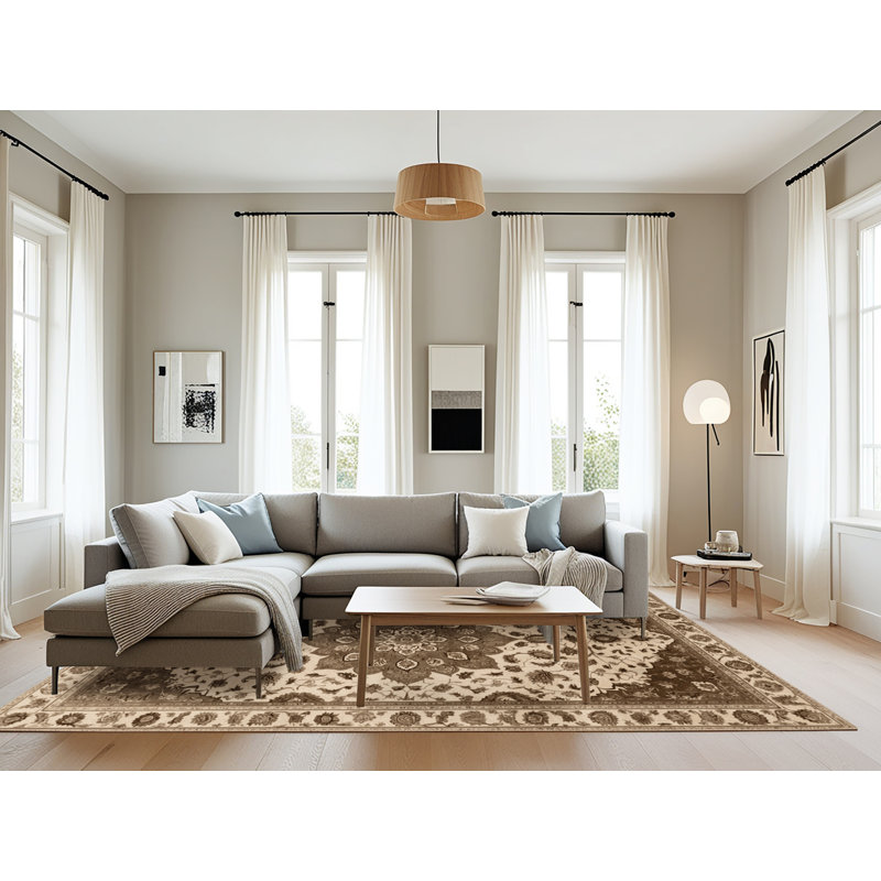 Tapis beige Tabriz lavable à la machine, Rectangle 6 pi x 9 pi