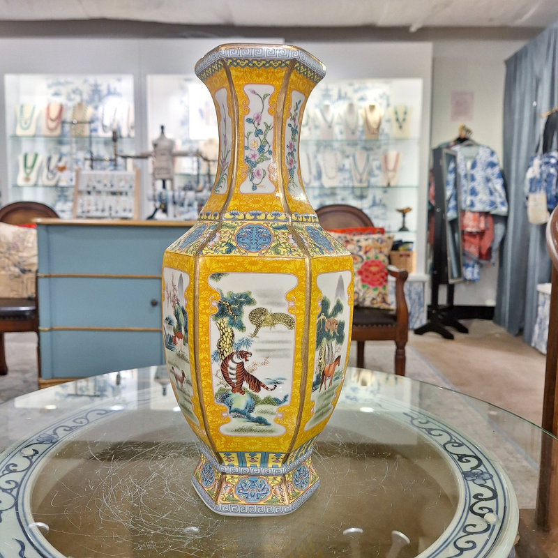 Yellow Hexagonal Porcelain Vase