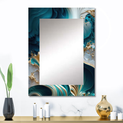 Abstrait géométrique turquoise III - miroir décoratif en marbre, miroir mural moderne, impression d'art en métal