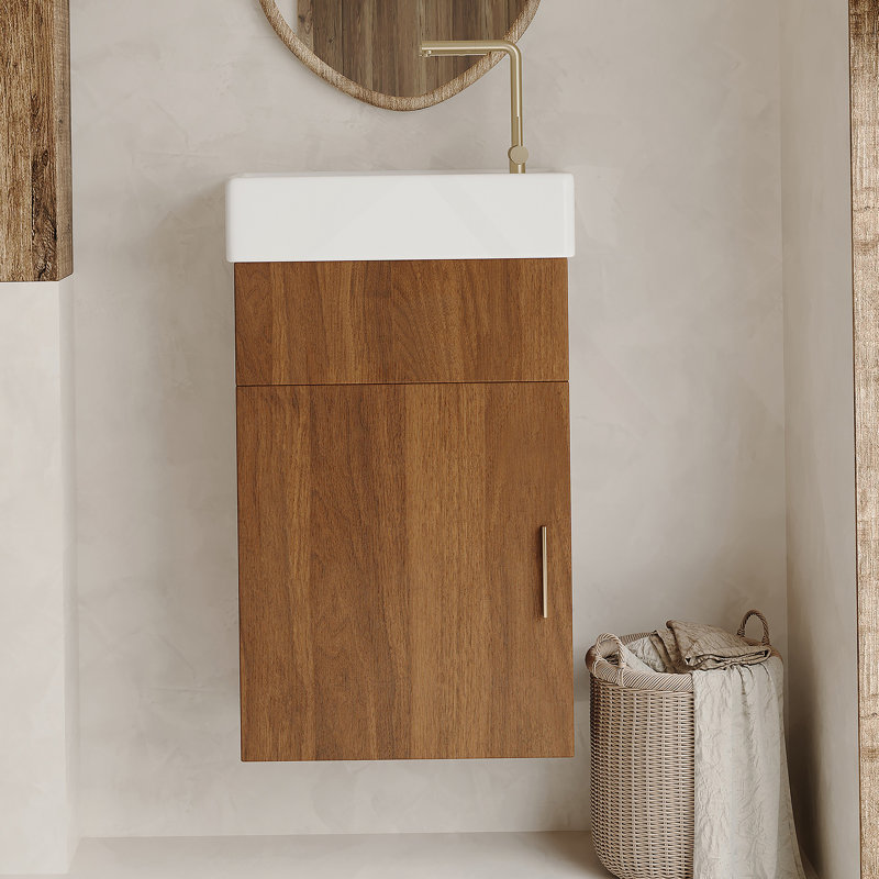 Meuble-lavabo flottant avec lavabo en céramique pour petite salle de bain