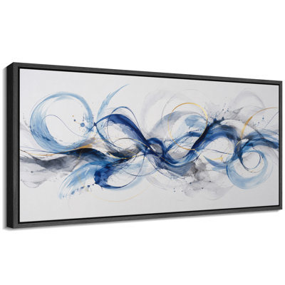 Décoration murale abstraite tourbillon bleu marine - grande impression encadrée sur toile de la chambre principale