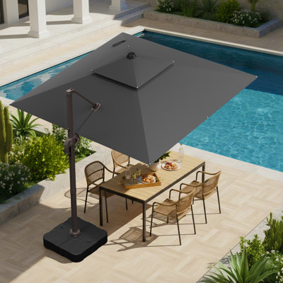 Parasol extérieur à double plateau, 8 nervures en aluminium renforcé, inclinaison à 6 positions