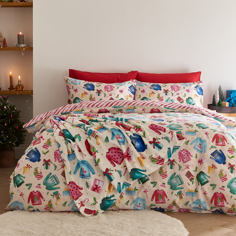 Christmas Jolly Jumpers Reversible Duvet Cover Set, Single Duvet Cover + 1 Standard Pillowcase