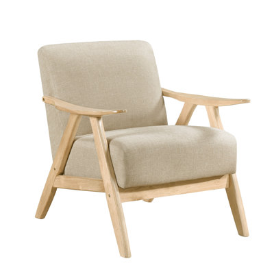 Brown Chair With Strong Solid Wood Frame Comfortable Accent Fabric And Rubberwood Framework