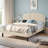 Beige Velvet Upholstered Platform Queen Size Bed Frame with LED Headboard, Adjustable Tufted Modern Bed with USB & Type-C Charging Ports, Storage & Noise-Free Slats-1425249094-1425249093