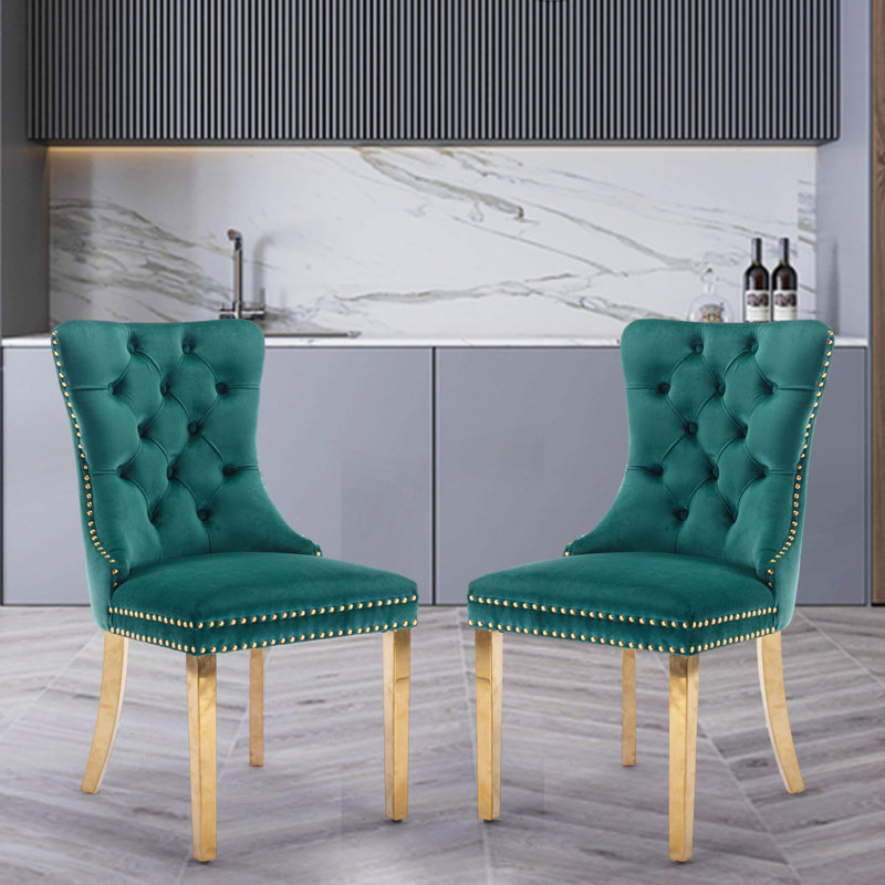 Chaise parsons rembourrée en velours touffeté Jerran, Vert, Or