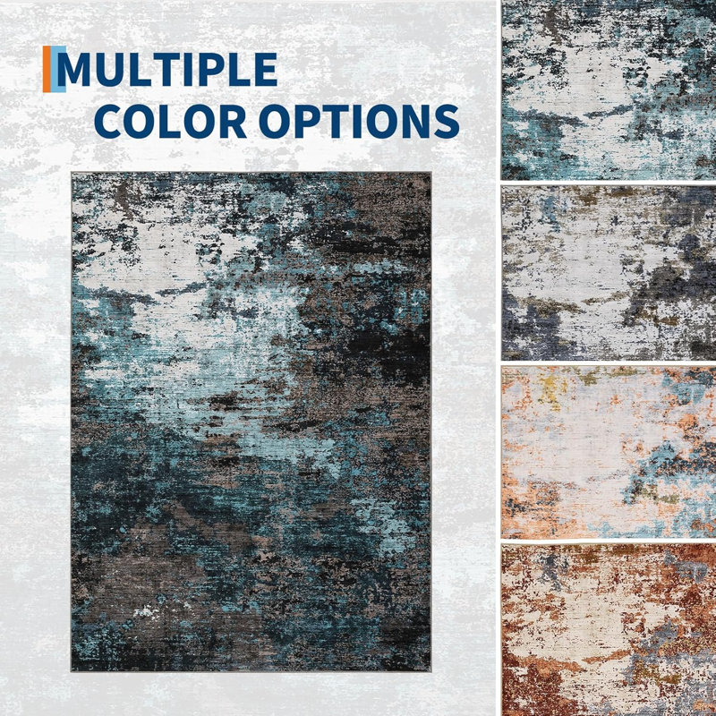 2x6 Abstract Art-Inspired Thin Indoor Rug, Distressed Oil Painting Pattern Low Pile Area Mat with Soft Surface, Easy to Clean & Stain Resistant for Living Room, Bedroom, Entryway, Study 