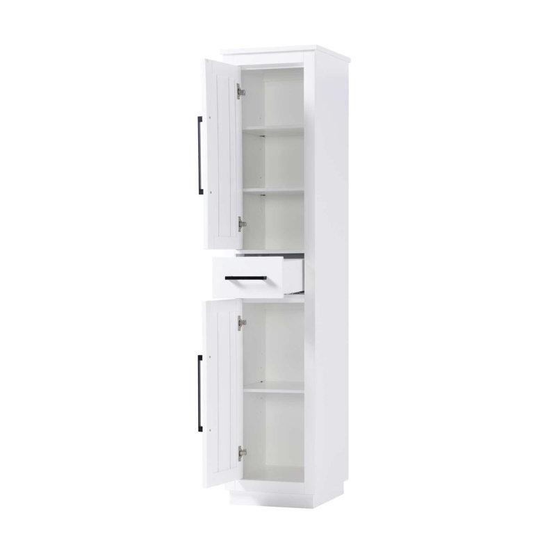 Armoire de rangement pour salle de bain 16 pouces en blanc, 72" H x 16" W x 18" D, Blanc