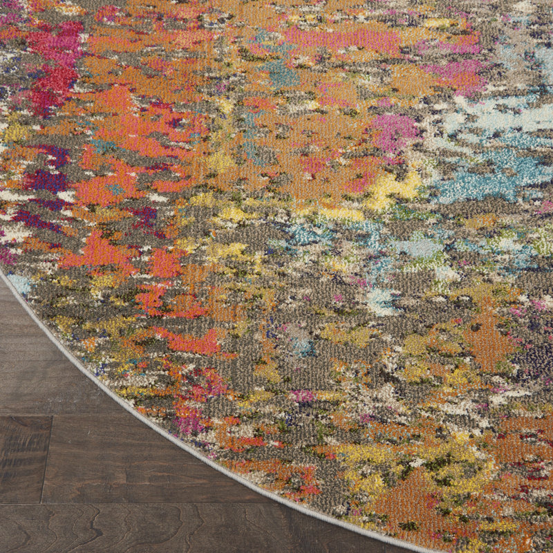 Tapis abstrait bleu / orange Allegro, Rond 7 pi 10 po