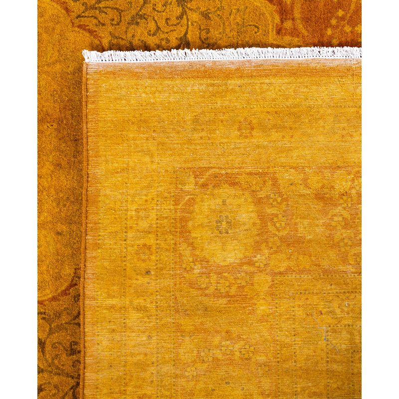Overdyed Hand-Knotted Wool Modern-Contemporary Gold Area Rug 9' 2" x 12' 2"