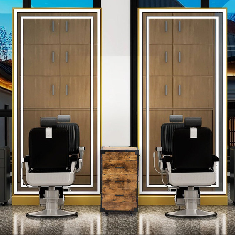 Industrial Brown Rolling Salon Cart with Iron Frame and Drawers