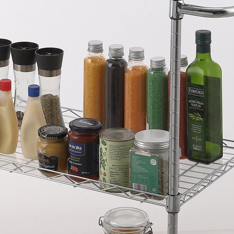 3-Tier Adjustable Rolling Kitchen Cart – Commercial Grade Steel Utility Cart with Wire Shelves, Handle & Wheels – Multi-Use for Food Storage, Plant Display, Office, School, Church