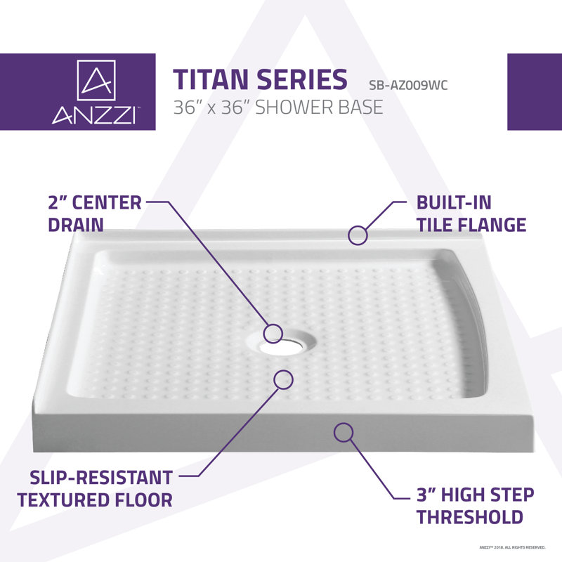 Titan Series 36'' White Acrylic Square Shower Base