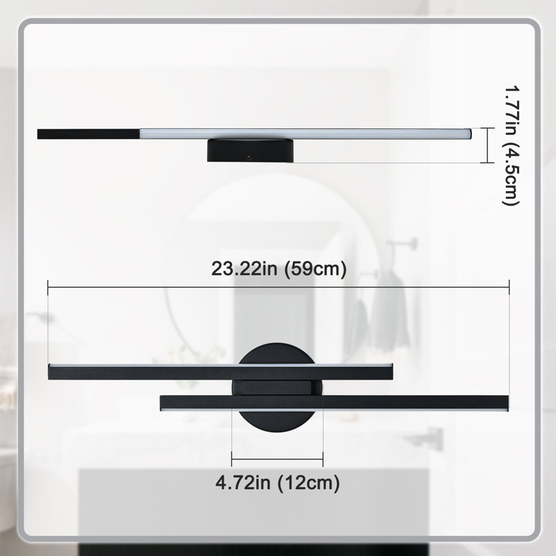 Doreena 3 Color Temperature Adjustable Dimmable LED Vanity Light, Black, 3000K