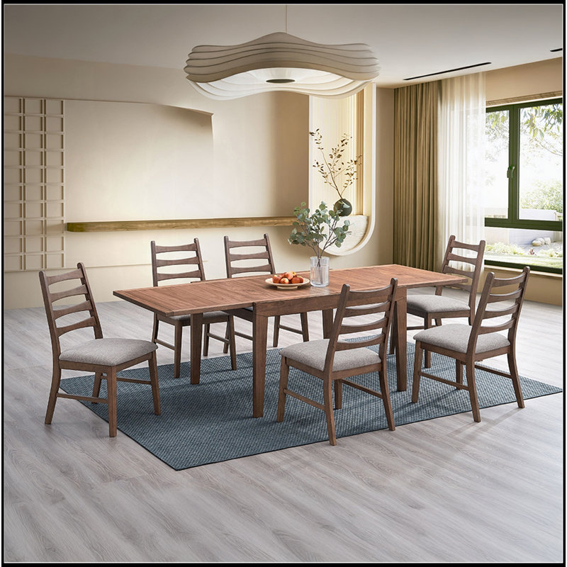 Walnut Finish 7Pc Dining Set Extendable Dining Table And 6X Chairs Modern Kitchen Dining Wooden Furniture, Walnut/Gray