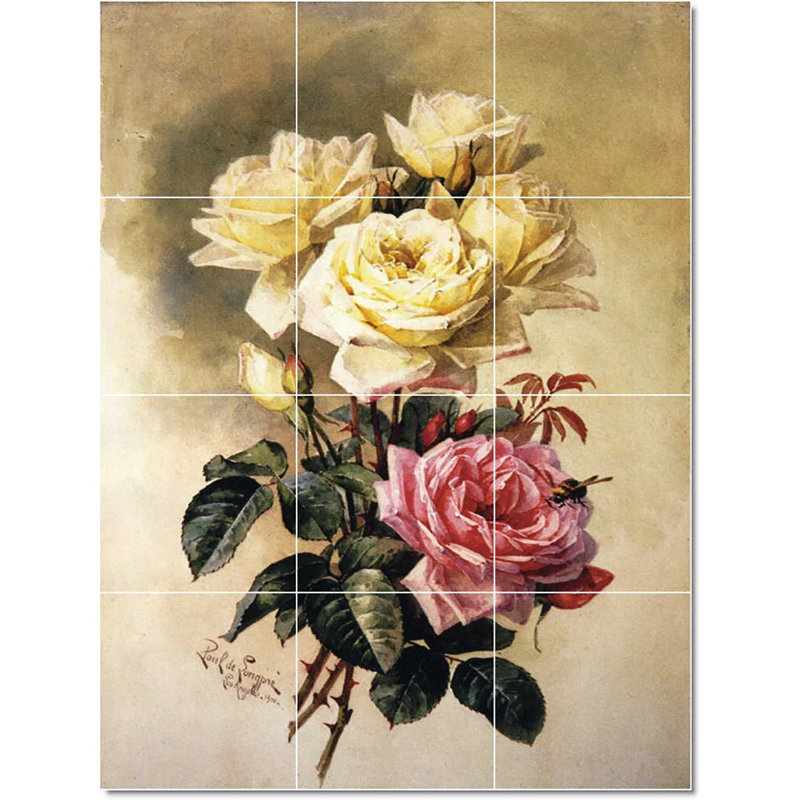 Carreau de céramique décorative 12,75 po x 17 po 4,25 po x 4,25 po, Paul De Longpre W22790