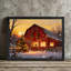 «Black Snowy Christmas Barn with Trees», reproduction d'art encadrée noire-1066259865