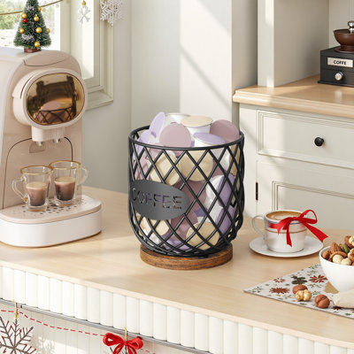 Organisateur de porte-dosettes, support de panier en métal robuste pour les capsules Keurig et le pot à crème, panier à dosettes de grande capacité pour comptoir de cuisine