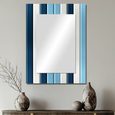 Baires Elegant Blue And White  Striped Pattern - striped  Large Wall Mirror, Striped, Abstract Unique Mirror, Printed Metal Art