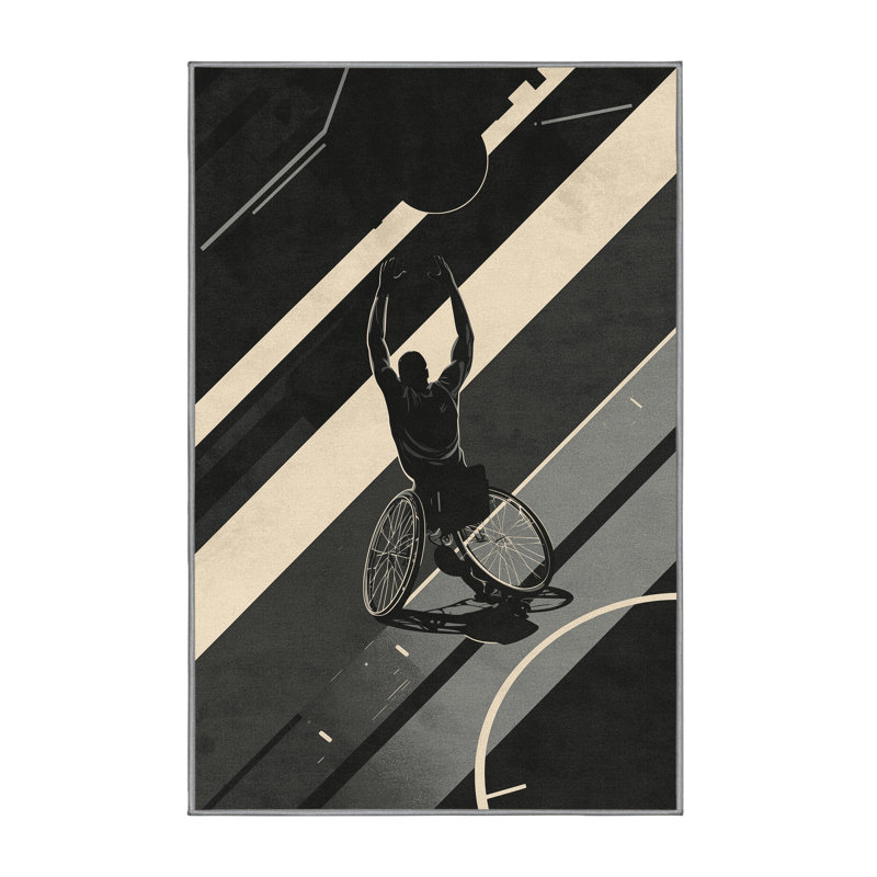 Machine Washable Cain Wheelchair Basketball Modern & Contemporary Rug in Brown – Gray Binding, 6x9