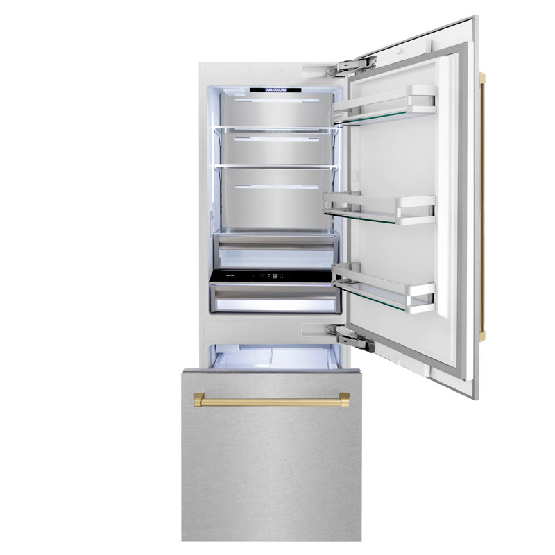 ZLINE 30 Autograph Edition 16.1 cu. ft. Built-in 2-Door Bottom Freezer Refrigerator with Accent, Satin Stainless Steel