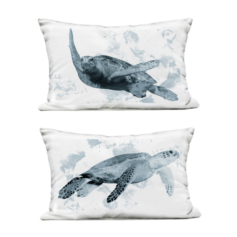 «Blue Weathered Turtle Portraits», ensemble de 2 coussins d'extérieur imprimés par Marcus Prime