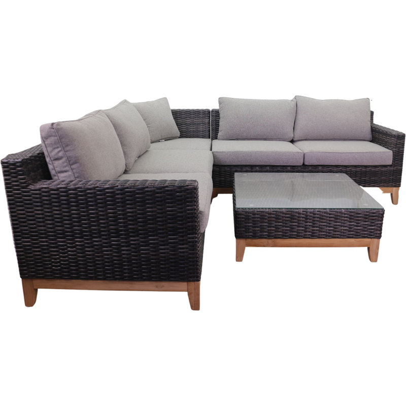 Ensemble de canapé modulaire 4 pièces en chêne argenté avec teck Courtyard Casual Maywood