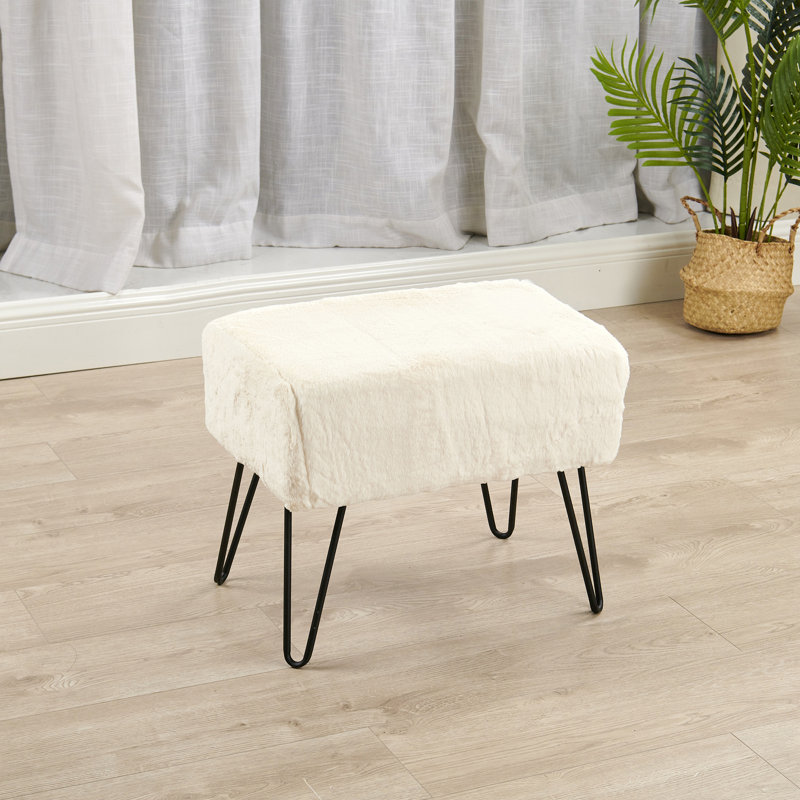 48.3cm Wide Rectangle Solid Colour Standard Ottoman, Egret Faux Fur