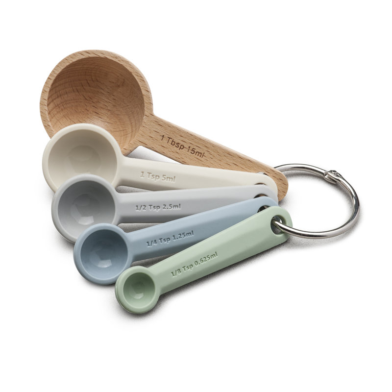 5 Piece Silicone and Wood Measuring Spoon Set